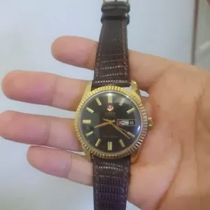 RARE Rado Purple HorseBlack Dial Day date Gold Plate Swiss Vintage Watch - Picture 1 of 5