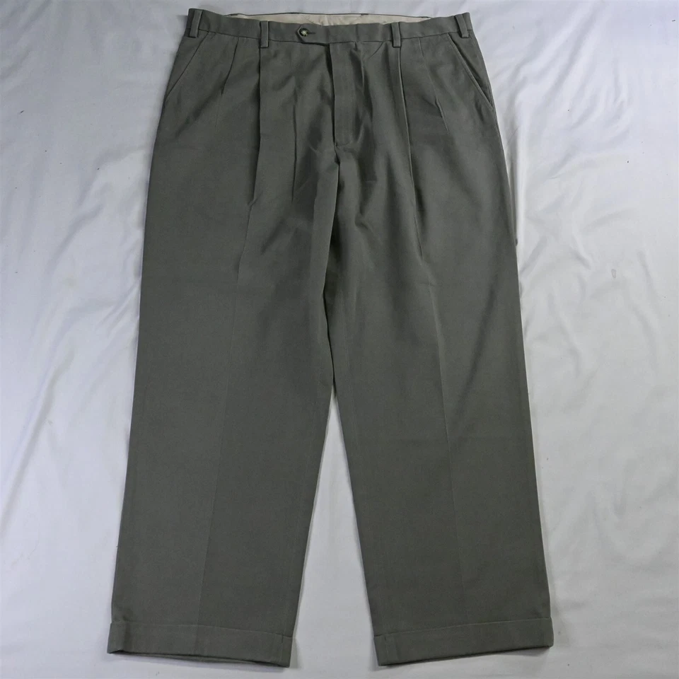 Pantalones de vestir plisados de algodón platino verde Enro 40 x 30 para hombre Foto 1 de 4