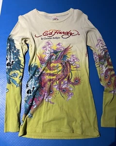 Ed Hardy By Christian Audigier Long Sleeve Women’s Graphic Teeshirt Size XS - Picture 1 of 7