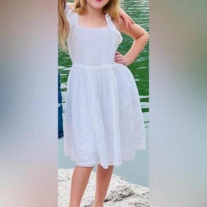 Cat & Jack Girls White Eyelet Ruffle Strap Dress - Size M (7/8) - Picture 1 of 5