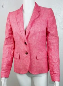 J. Crew Heathered Pink Red Linen Cotton Academia Schoolboy Blazer Women's Size 2 - Picture 1 of 8