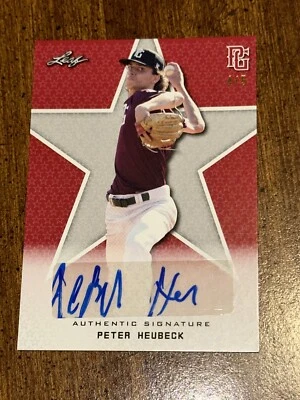 PETER HEUBECK 2020 LEAF PERFECT GAME RED AUTOGRAPH #4/5 DODGERS - Image 1 of 2