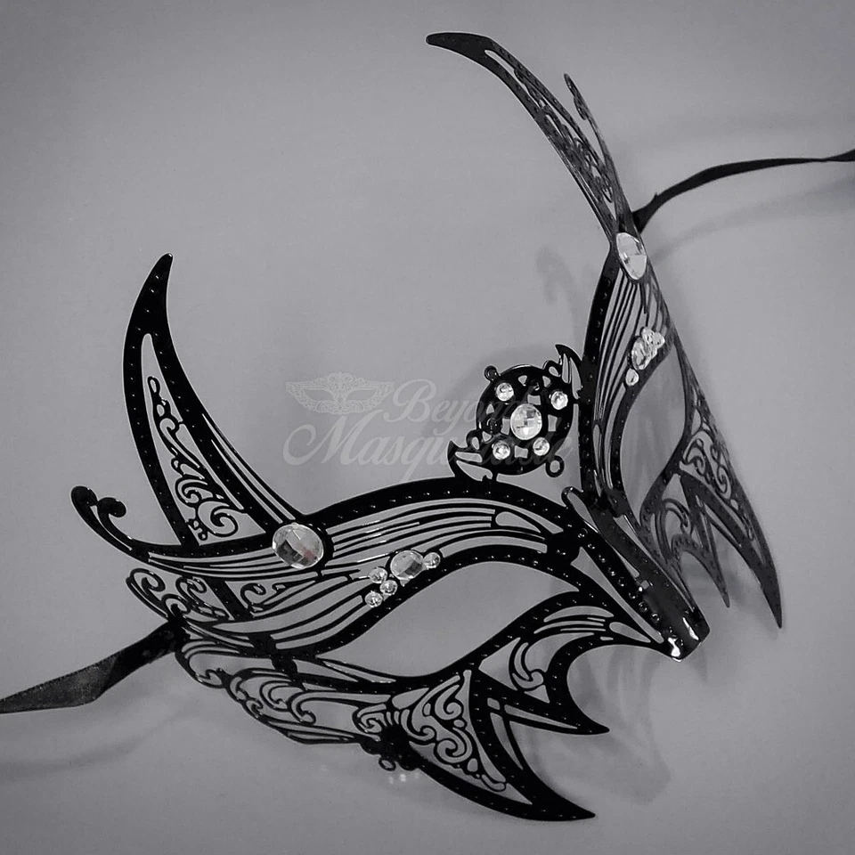 Wolf Inspired Costume Light Metal Cosplay Rhinestones Masquerade Mask [Black] - Image 1 of 4