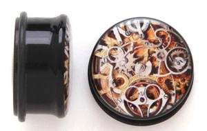 1 Pair Orange Steampunk Single Flare Ear Plugs Gauges W/ O Rings Pick Size #227 - Picture 1 of 1