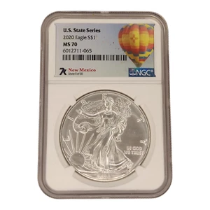 2020 UNC $1 AMERICAN SILVER EAGLE U.S. STATE SERIES NEW MEXICO NGC MS70 7K 3A - Picture 1 of 2