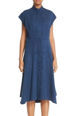 Zero + Maria Cornejo 156042 Adi Drape Shirt Dress Short Sleeve Dark Indigo Sz. 8 - Изображение 1 из 4
