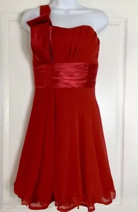 Red One Shoulder Chiffon Satin Trim Fit & Flare Wedding Prom Dress S UK 10 - Picture 1 of 9