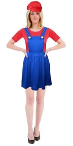 Ladies Super Workwomen Plumber Green Red Blue Outfit Fancy Dress Party Costume - Picture 1 of 1