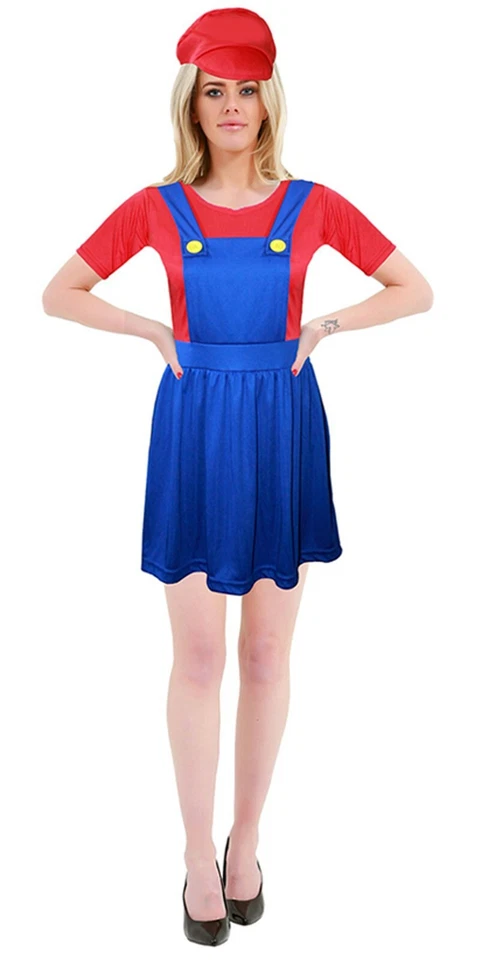 Дамы супер работниц сантехник зеленый красный синий наряд карнавальный костюм вечеринки костюм - Изображение 1 из 1