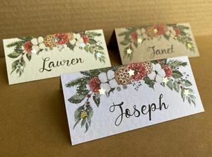 6x table place name CARDS Christmas greenery red white flowers wedding seating - Picture 1 of 8