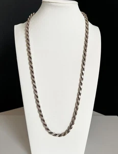 VTG. 24" Heavy Sterling Silver Twisted Rope Italy Necklace 56.2 Grams - Picture 1 of 5