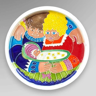 Creazioni Luciano Italy Family Relief Wall Plate Mother Father Baby 1970s - Image 1 of 4