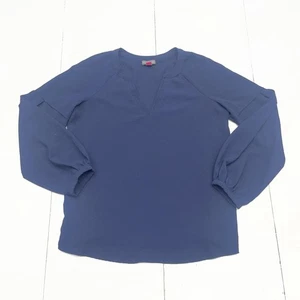 Vince Camuto Crepe Blouse Womens XXS Navy Blue Long Sleeve Split Neck Top - Picture 1 of 7