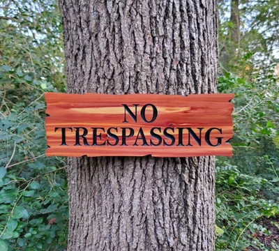 No Trespassing Sign Carved Outdoor Wood Plaque Cedar Cypress Property Rustic New - Image 1 of 4