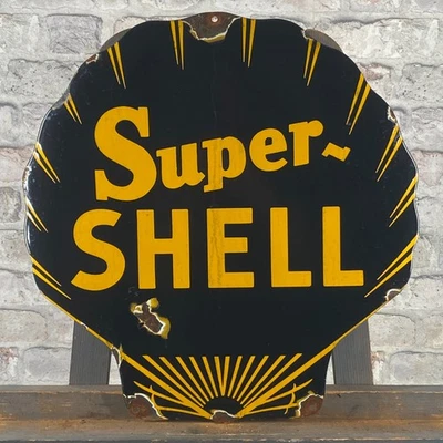 SHELL Enamel Sign 18.1x17.7" (46x45cm) Nice Rare Motor Oil Collector Garage Sign - Image 1 of 4