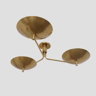 Three Light Mid Century Modern Raw Brass Sputnik chandelier light Flush Mount - Image 1 of 4