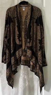 J Jill 100% Cotton Knit Draped Cascade Open Front paisley Boho Cardigan Women  L - Image 1 of 4