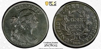 1803 DRAPED BUST LARGE CENT PCGS XF40 SMALL DATE SMALL FRACTION - Image 1 of 4