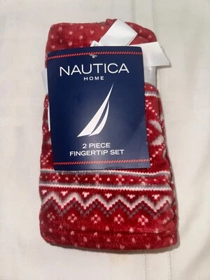 Christmas Nautica Fingertip Hand Towels Set of 2 Fair Isle Snowflake Red New - Image 1 of 3