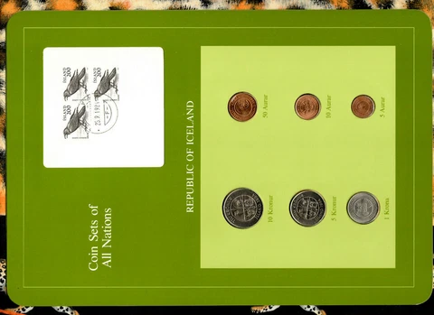 Coin Sets of All Nations Iceland 10,5 Kronur 1984 1 Krona,5,10,50 Aurar 1981 UNC Cover