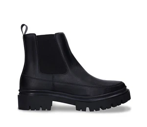 Damen Chelsea Boot Schwarz Stiefelette Knöchel aus Vegane Leder mit Gummi-Sohle - Bild 1 von 4