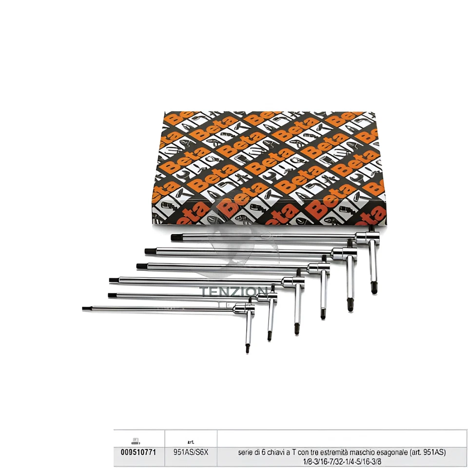 Set 6 Chiavi A T Maschio Esagonale 1/8-3/8 - Beta 951AS/S6X - Immagine 1 di 1