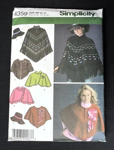 Simplicity 4359 Misses Poncho, Capelet, Hat (S-M-L) 2005 Pattern sz M-L-XL Uncut - Picture 1 of 2