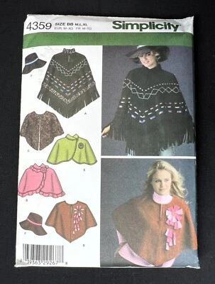 Simplicity 4359 Misses Poncho, Capelet, Hat (S-M-L) 2005 Pattern sz M-L-XL Uncut - Image 1 of 2