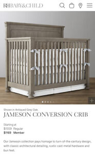 Restoration Hardware Jameson conversion crib Color Gray 2020 Excellent Condition