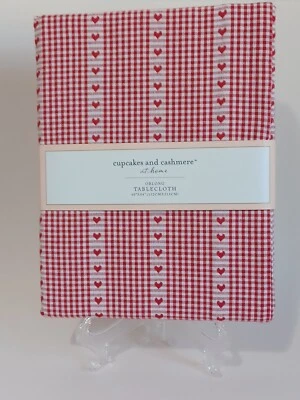 Cupcakes & Cashmere Tablecloth 60x84 Red Hearts & Checks, Valentine's, New - Image 1 of 2