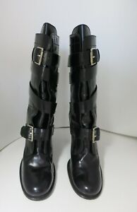 Celine Boots Goth Combat Punk Calf High Black Patent Leather US 9.5 Euro 40