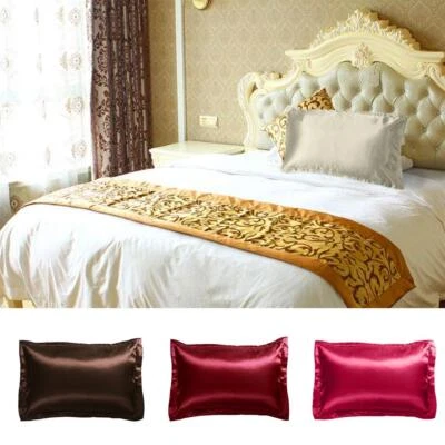 Queen Satin Pillowcases Imitation Silk Pillow Case Bedroom Decor Cushion Cover - image 1 of 4