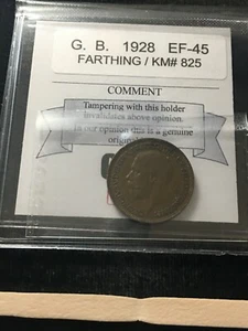 1928 Great Britain, Farthing, Coin Mart Graded **EF-45** KM# 825 - Picture 1 of 8