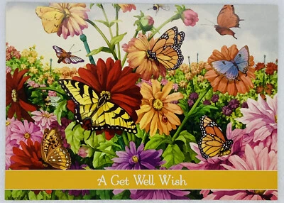 Get Well Card Butterfly Flower Garden “Hope Today Finds You Feeling Better” P3 - Image 1 of 4