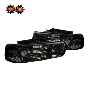 99-02 Chevy Silverado 00-05 Suburban Tahoe Euro Smoked Headlights Head Lamp Pair - Picture 1 of 2