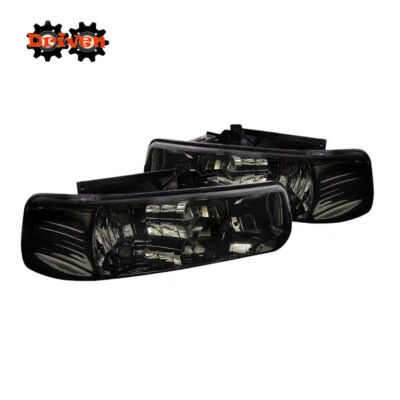 99-02 Chevy Silverado 00-05 Suburban Tahoe Euro Smoked Headlights Head Lamp Pair - Image 1 of 2