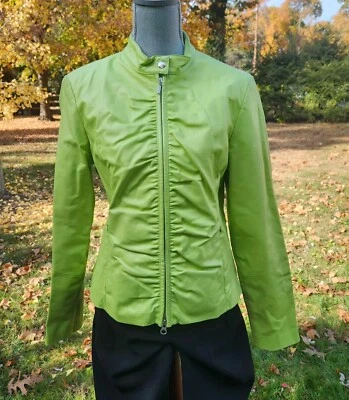 NUEVA Chaqueta Wilsons Máxima de Cuero Verde Lima Forro Plateado Cremallera Cuello a Presión Grande Foto 1 de 4