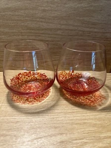 Stemless Wine Glasses Set Of 2 Red Speckled Art Glass Barware Bar Tumbler - Picture 1 of 9
