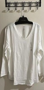 Sonoma The Everyday Tee Womens Size 4X V-Neck Long Sleeve White NEW - Picture 1 of 12