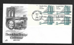 US SC # 2041 Brooklyn Bridge FDC BLK4 / Plate Number . Artcraft Cachet.. - Picture 1 of 1
