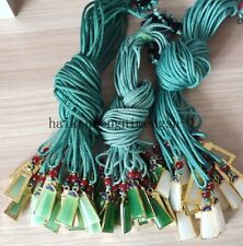 Natural White Green HeTian Jade Gems Carved Gold Plated 无事牌 Pendant Necklace