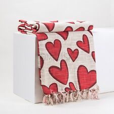 Red Heart Hand Block Print Throw Blanket Indian Cotton Hand Loom Bed Sofa Cover