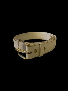 VTG White Leather Belt Size 34 With Gold Tone Buckle - Picture 1 of 4
