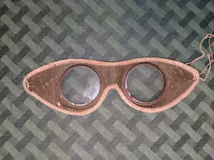 Vintage antique round glass goggles in fabric Aviator Motorcycle - Picture 1 of 7