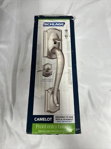 Schlage Camelot Front Entry Door Handle F285 CAM 619 ACC CAM Satin Nickel LH RH - Picture 1 of 3