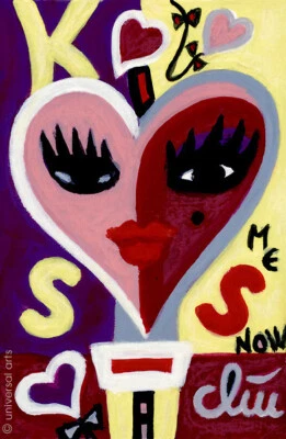 JACQUELINE DITT - Kiss Me Now 2023 Original Gemälde Miniatur Herz Love - Bild 1 von 2