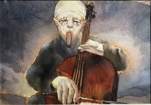Gradimir SMUDJA Ritratto dle musicista ROSTROPOVICH acquerello firmato - Bild 1 von 2