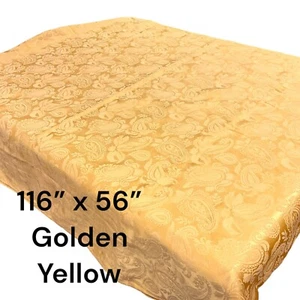 Yellow gold Damask 56” x 116”Tablecloth Washable Paisley Vtg Excellent Condition - Picture 1 of 10