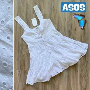 ASOS - NEW - Women's Size 6 White Cotton Eyelet Ruffle Sundress Tank Straps - Picture 1 of 11