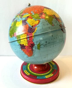 De colección J. Chein & Company 7 1/2 Pulgadas Mundo Globo Metal Tierra Mapa Político - Imagen 1 de 8